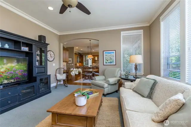Family room connects to the kitchen and breakfast area