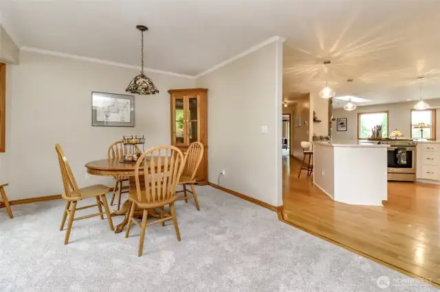 Large dining room with room for a large table and hutch.