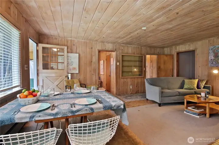 Looking back into the living room, as you head to the kitchen for more snacks!