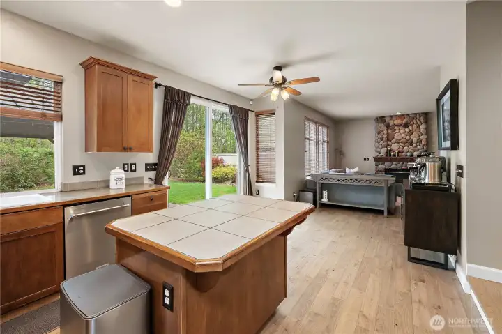 kitchen leading to eating space and family room
