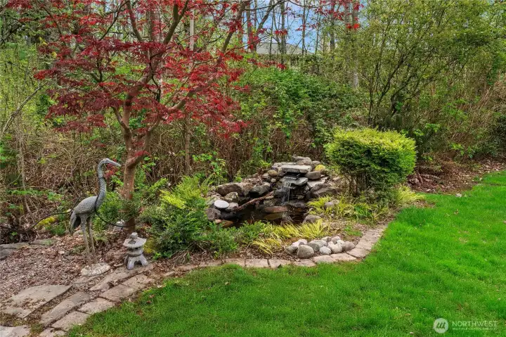 Soothing water fountain in backyard