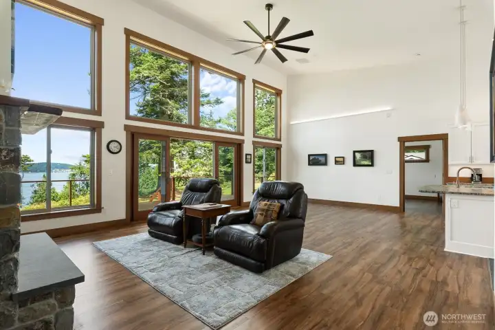 Tall open floor plan with beautiful floors