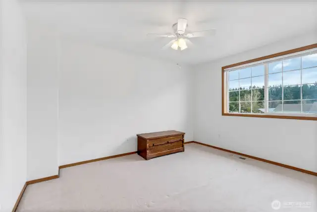 This is a large bedroom at the front of the house that also includes a walk-in closet.