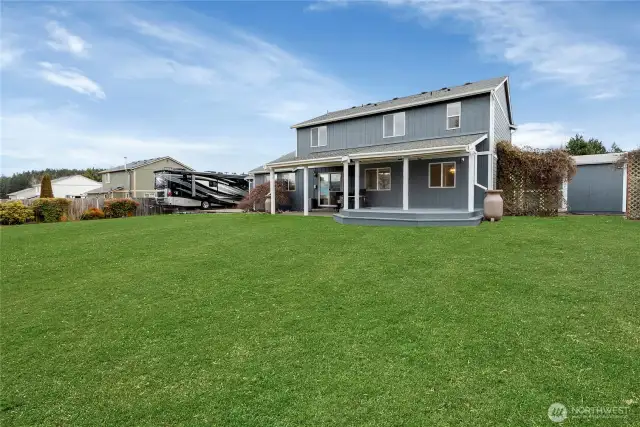 Another angle of the backyard and as you can see you have a large parking space for whatever RV you choose!