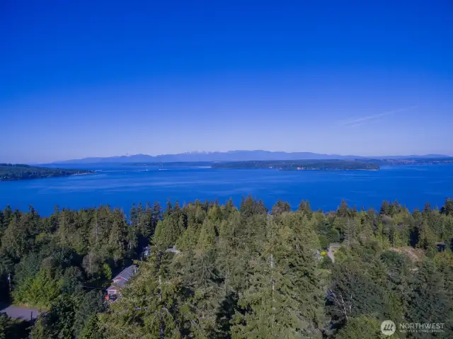 Drone Shot above the Lot looking out towards the Hood Canal Bridge View
