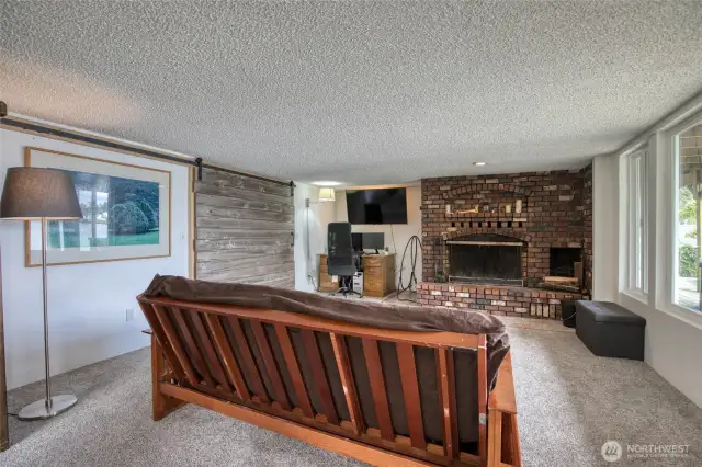 Wood burning fireplace.