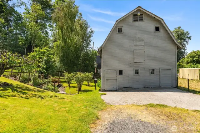 Barn, also featuring a chicken coop on the door to the right.