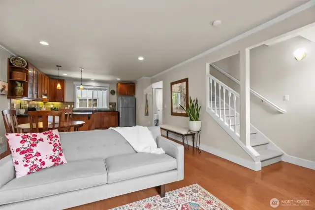 Generous main floor layout easily accommodates separate dining and living spaces.