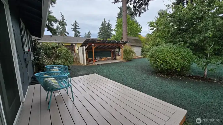 A durable and low-maintenance newer Trex deck, perfect for outdoor entertaining, relaxing, or enjoying your backyard in style