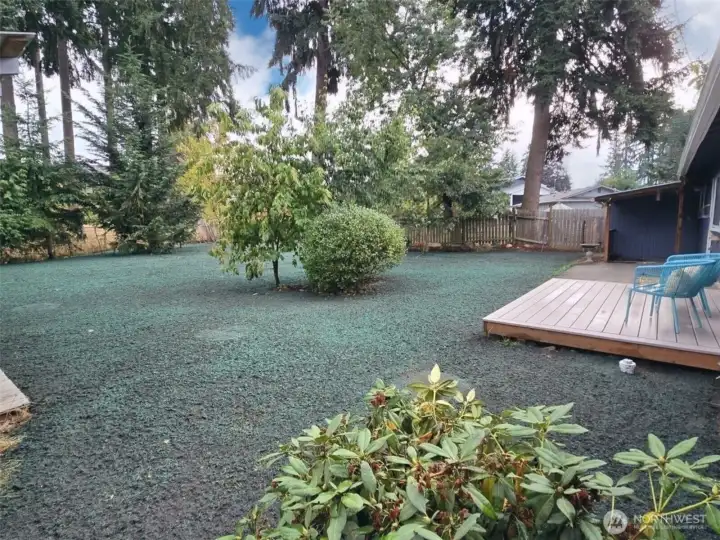 Enjoy your own peaceful retreat with a private backyard, enhanced by freshly hydor seeding!