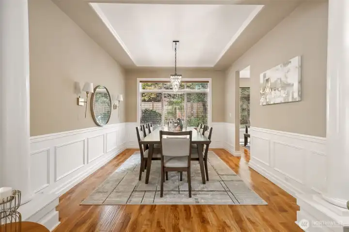 A closer view of the dining room as it exits to the kitchen.