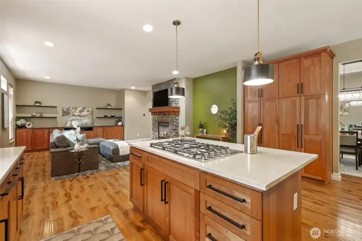 This chef's kitchen has a gas range and plenty of cabinet space!