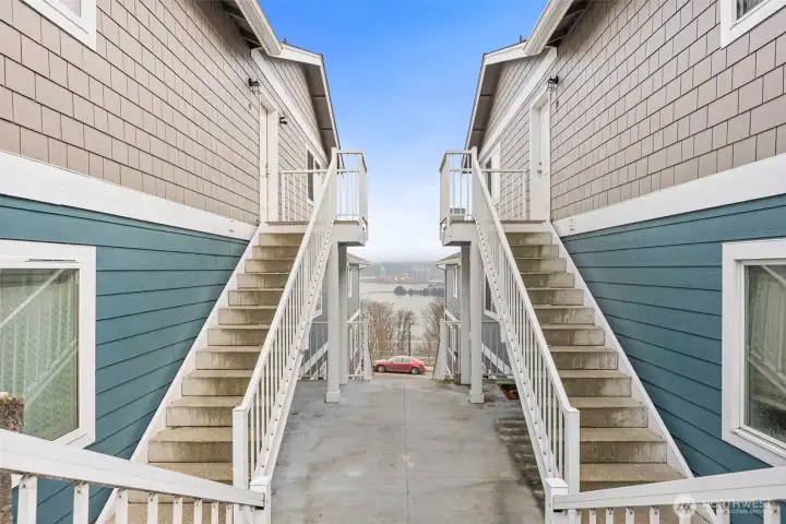 View from the parking stall stairs.