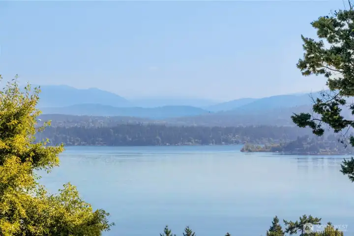 Territorial views of the lush Madrona greenery and the Mountains in the distance