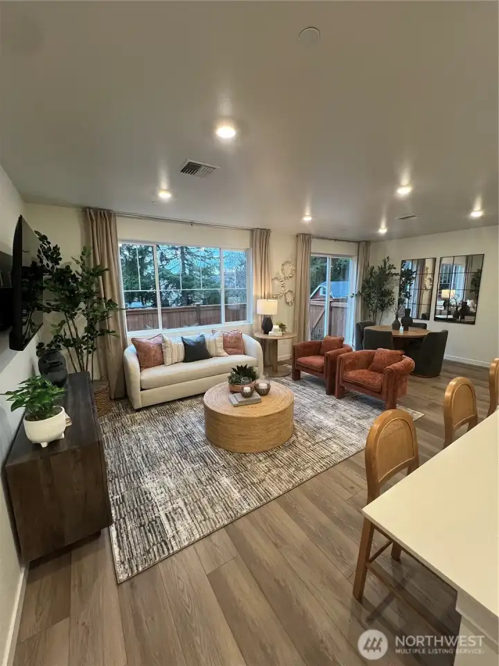 Great room of model home. Finishes and details may vary.