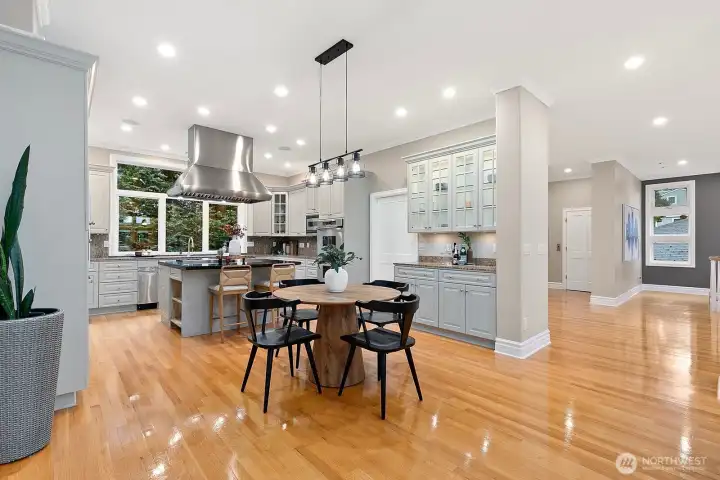 There is room for a full size table here and seating can easily accommodate large groups.