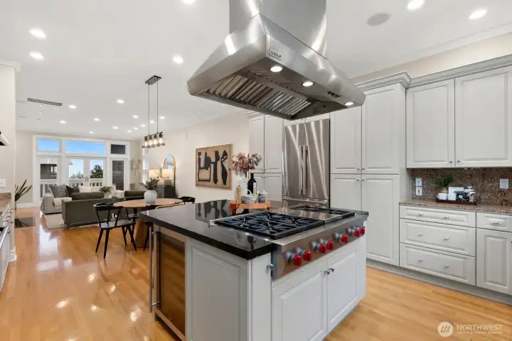 In one direction, you look west to towards the sound and mountains.