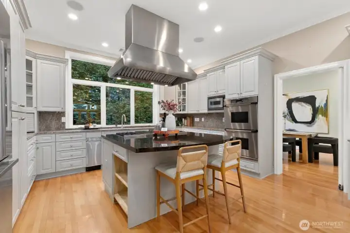 In the other direction, you look out to the green and private backyard.