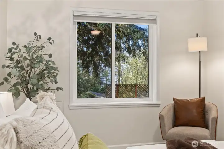 Notice all the bedrooms have views toward the backyard and park (+ Puget Sound views in winter!)