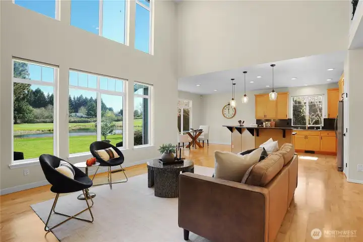 FAMILY RM w Kitchen beyond--- Amazing Pond & Golf Course Views!!!!