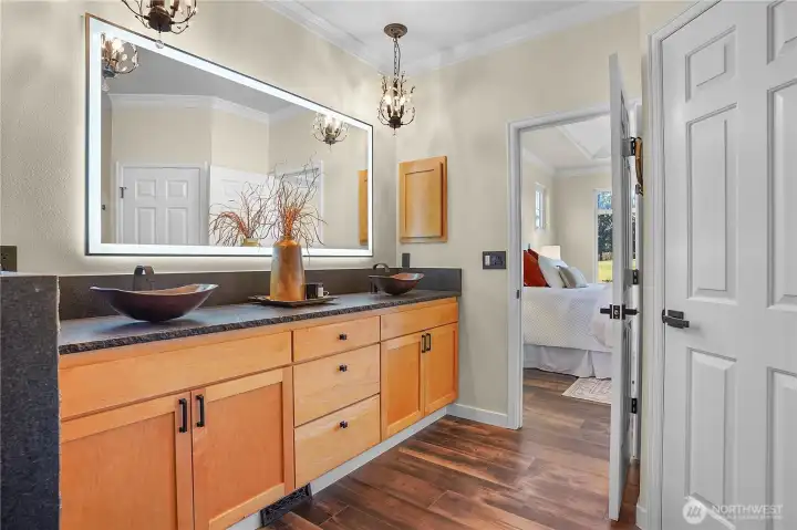 MASTER BATH w Bedroom beyond.