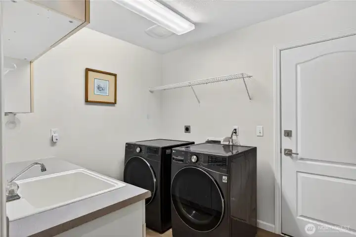 Those are new Washer and Dryer in the Utility room with deep sink.  That door leads to the Garage and Workshop.