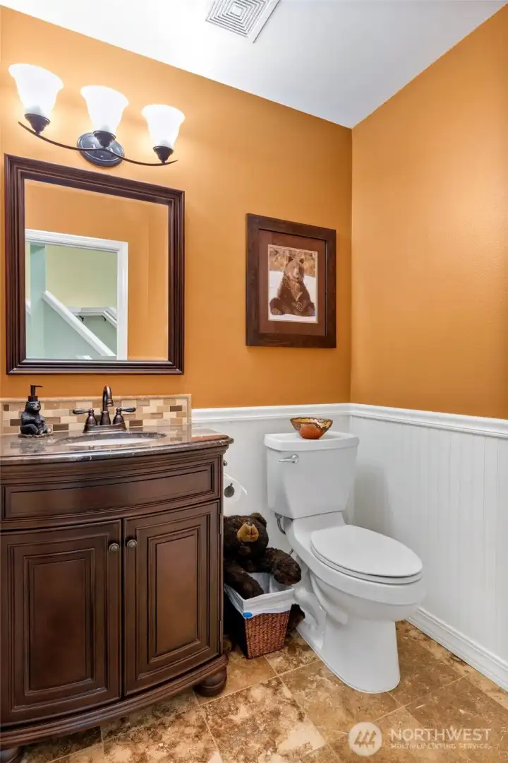 Convenient half bath on first level is completely updated. Convenient half bath on first level is completely updated.