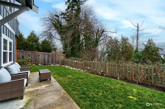 View from the patio showing the back yard backing up to Native Growth Protection Area.