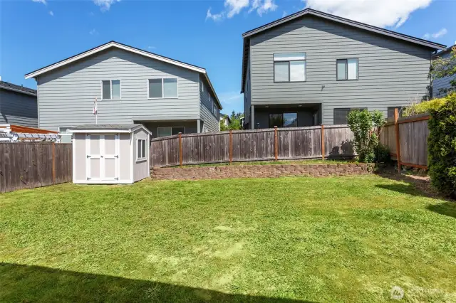 Fully Fecnce, flat and usable Back Yard with Storage Shed