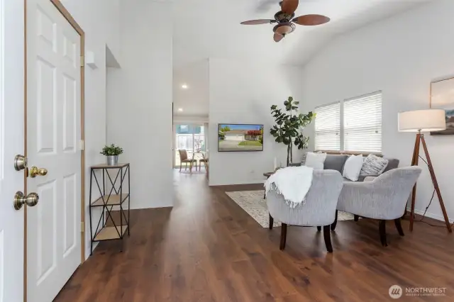 Spacious Living Room with vaulted ceiling