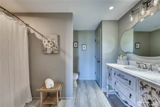 It's a full bath, so great for everyone.