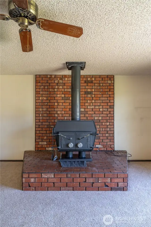 Brick Mantel with Wood Stove
