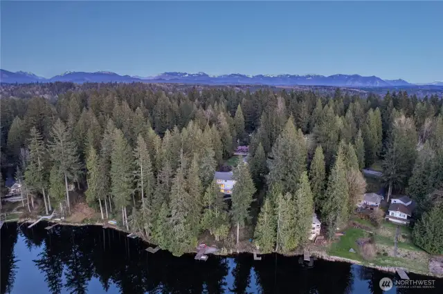 Eastern property elevation with the Cascade Mountain range in the distance.
