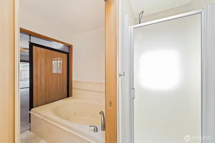 Jetted tub and separate shower in Primary