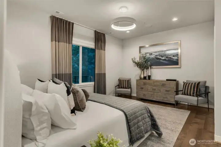 basement bedroom with Philips Hue lighting