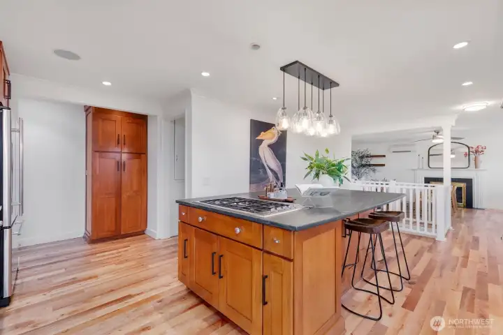 Over sized island can seat up to 8