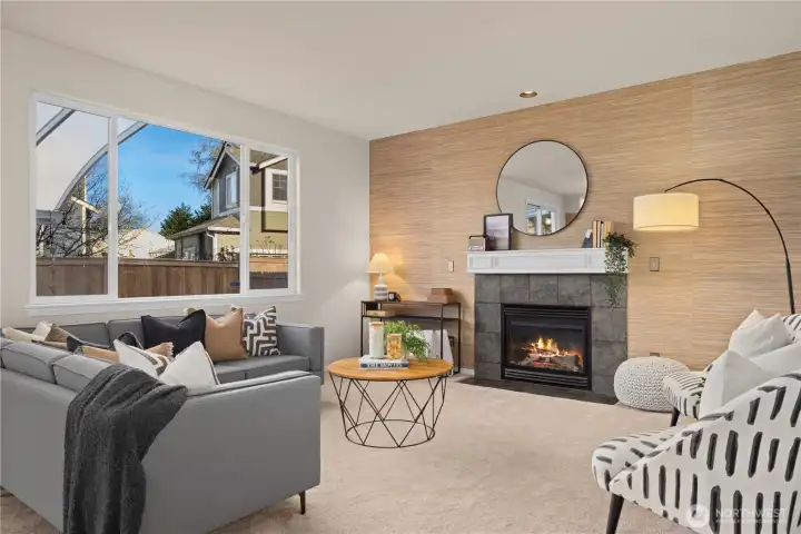 The large family room is just off the kitchen and casual dining area.