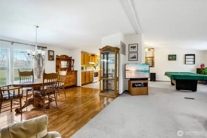 Right in front of the living room is the dining room, which faces the back yard.