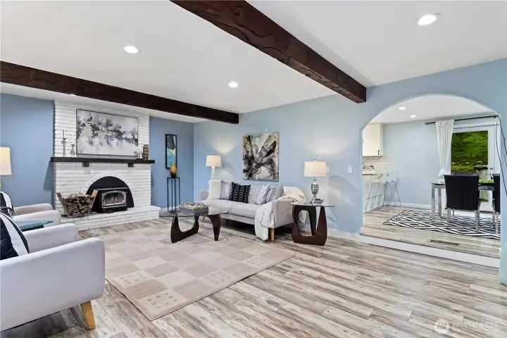 Living room flows into the dining area