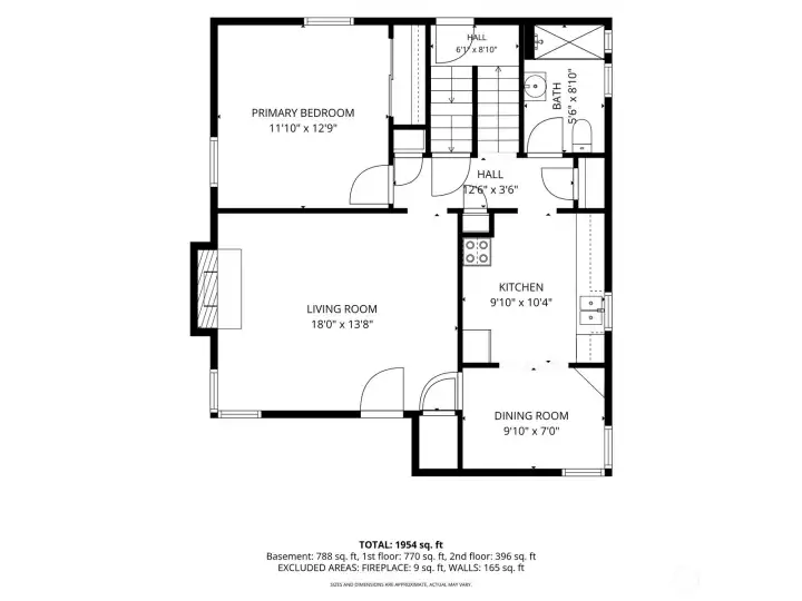 Main Floor Floorplan with approximate dimensions