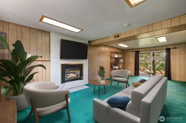 Rec. Room with virtual staging looking towards slider