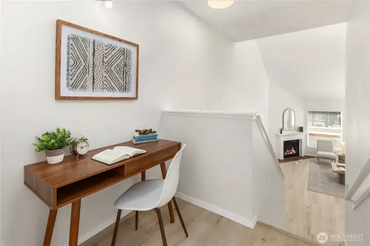The landing is the perfect spot for an office niche.