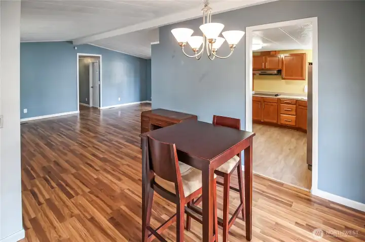 The dining room flows right into the kitchen & living room.
