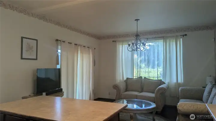 The patio entry is next to the TV.