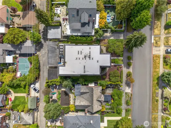 An aerial perspective showcasing this home's setting within a quintessential North Tacoma neighborhood known for its mature trees, historic character, and timeless appeal. An aerial perspective showcasing this home's setting within a quintessential North Tacoma neighborhood known for its mature trees, historic character, and timeless appeal.
