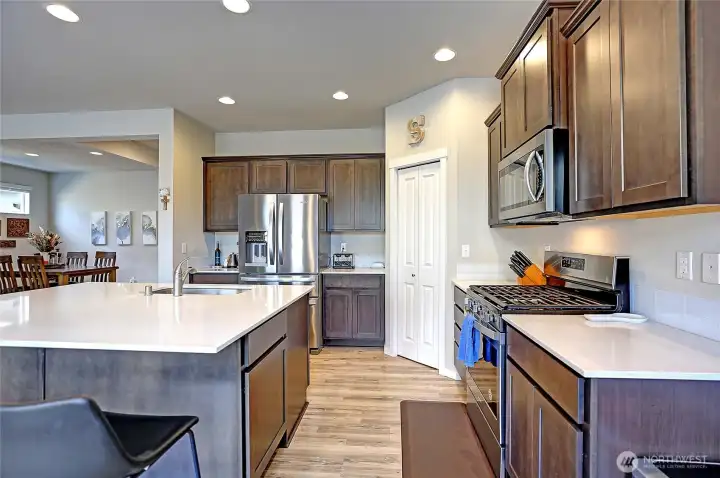 Looking at the kitchen from the breakfast nook area