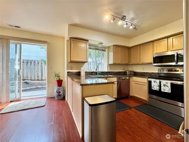 Kitchen looking out into back yard