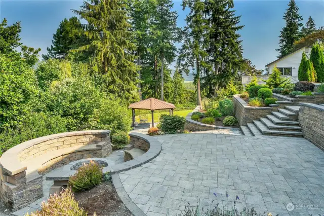 Huge paver patios, thoughtfully laid out.