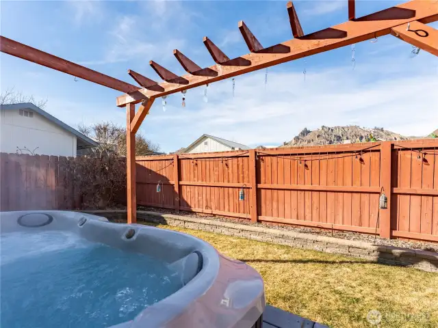 Hot tub in backyard