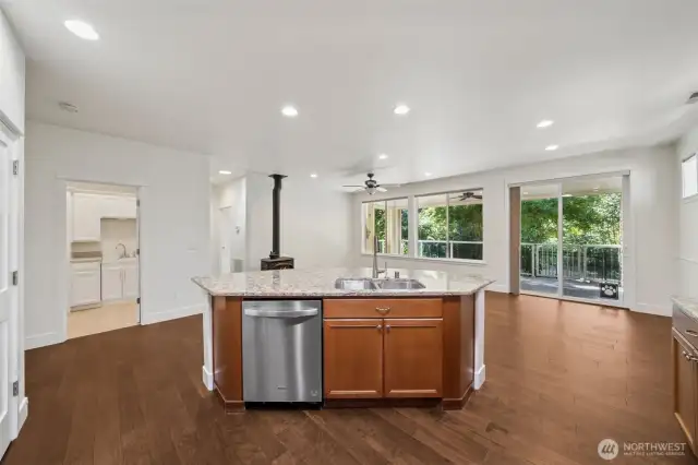 Open and airy great room/ kitchen/ dining